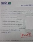 Récépissé de dépôt avec la mention "payé"